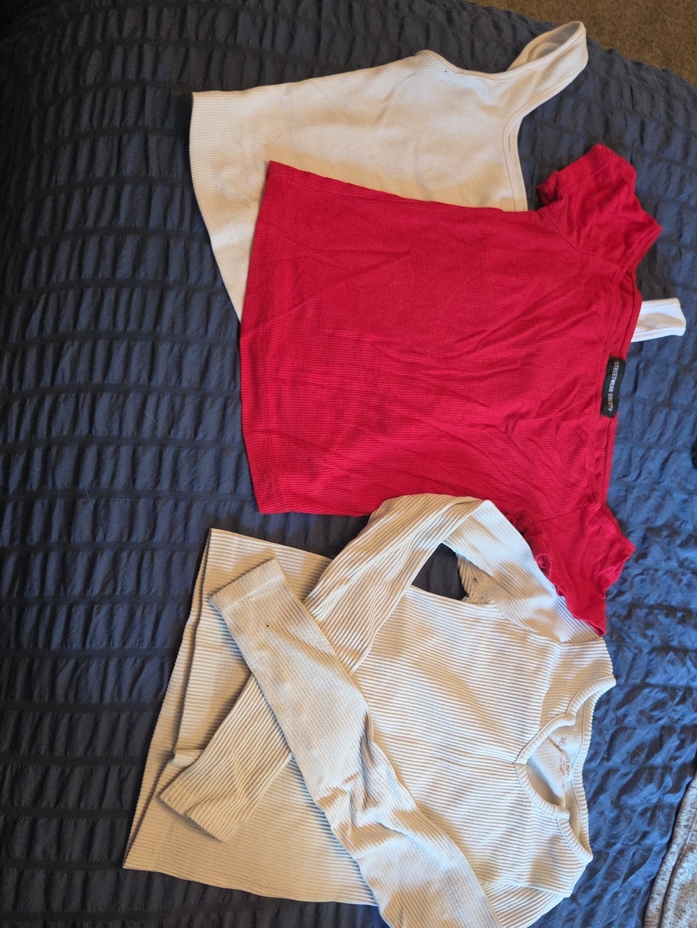 Bright Red Ribbed Crop Top with Cap Sleeves - Unbranded